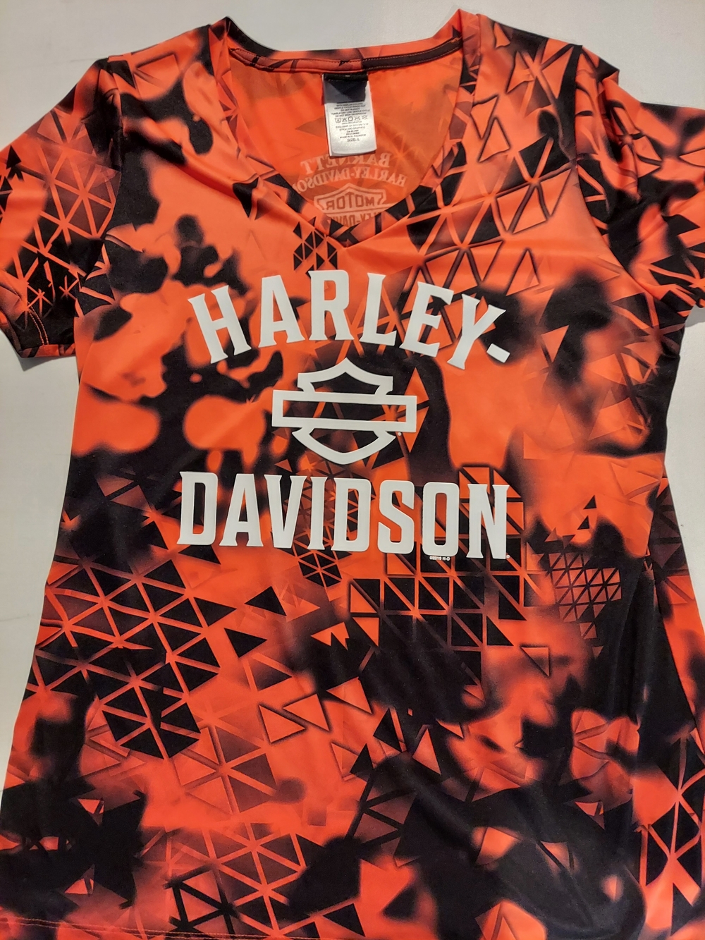 Women's Harley-Davidson Black & Orange Graphic V-Neck Tee